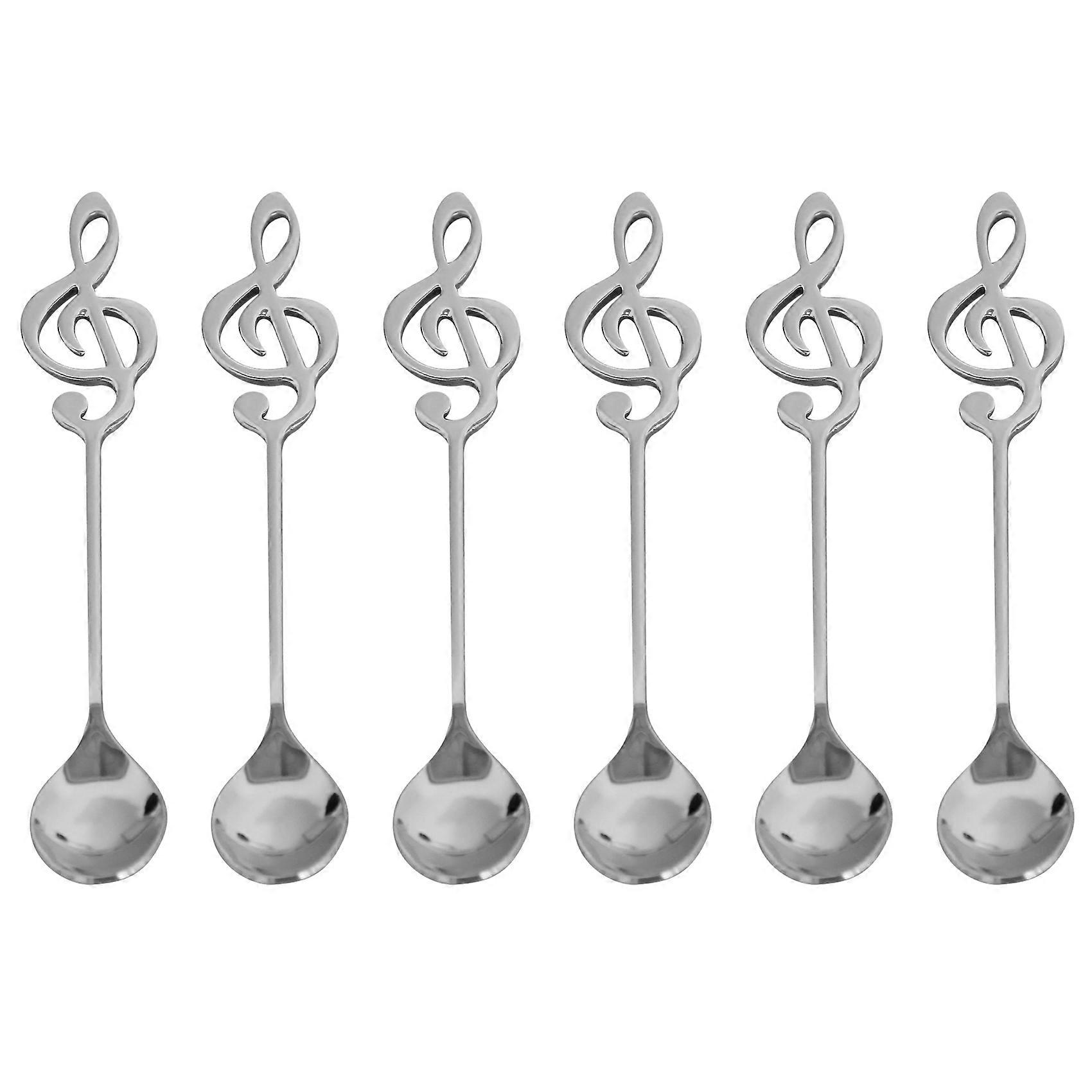 6 Pack Cute Teaspoons Stainless Steel Musical Notation Shaped