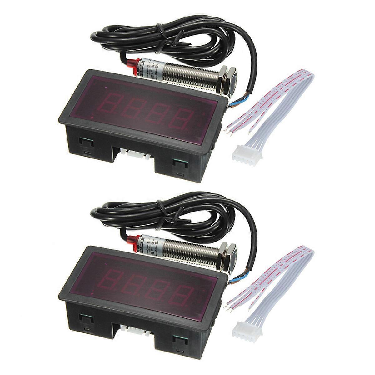 2X LED 4 Digital Tachometer RPM Speed Meter Red + NPN Hall Proximity Switch Sensor