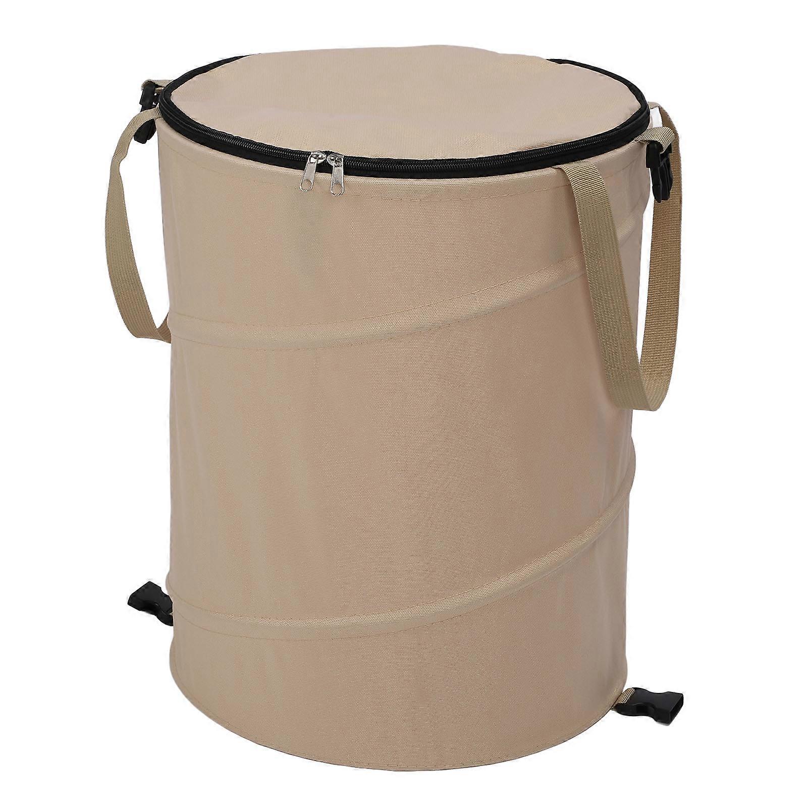 Camping Trash Can Large Capacity Portable Multifunctional 600D Oxford Cloth Pop Up Utility Container with Lid Coffee Color 