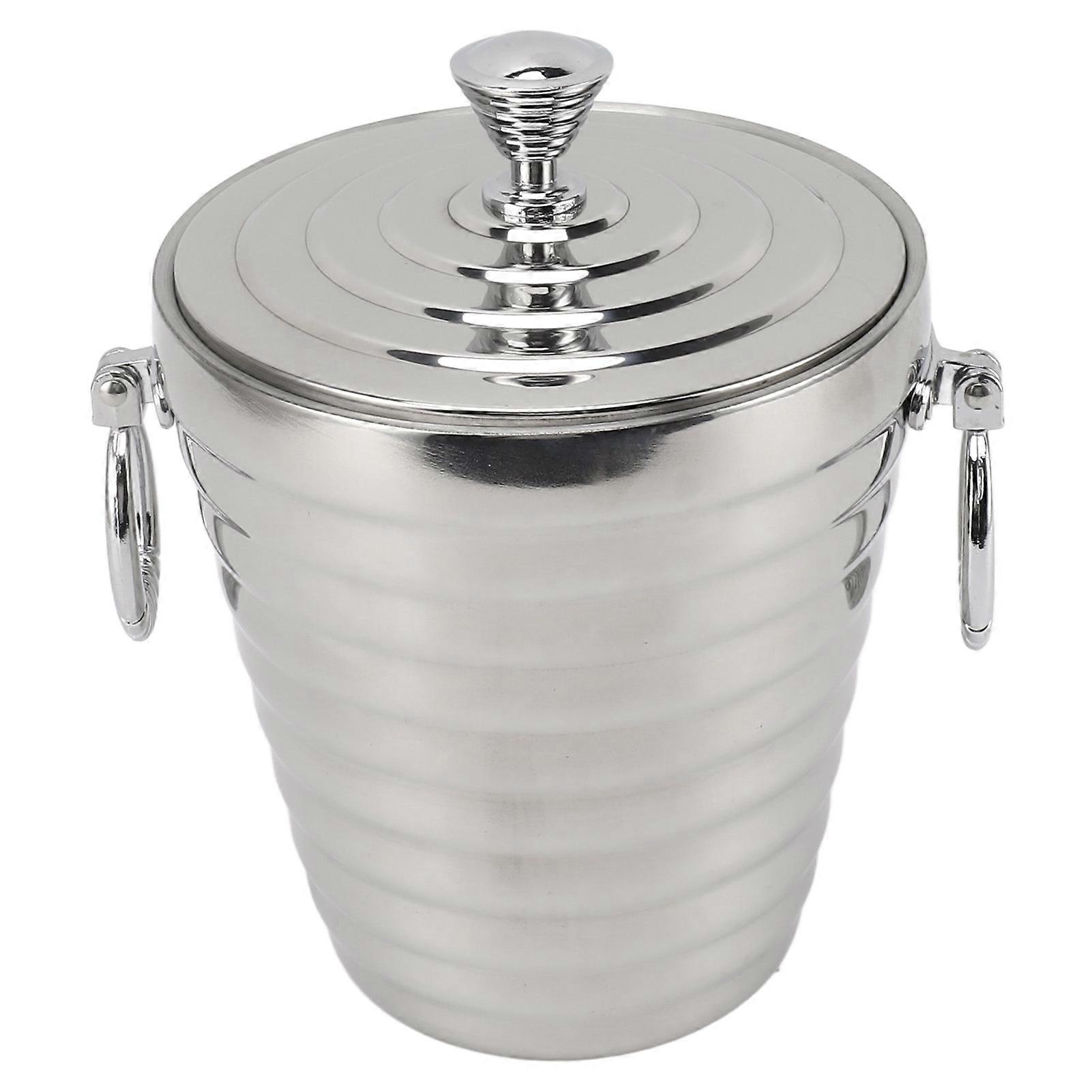 Ice Bucket Wine Bucket Stainless Steel Double Wall with Lid Tongs Strainer Large Capacity Ice Container for Bar Party 1L 