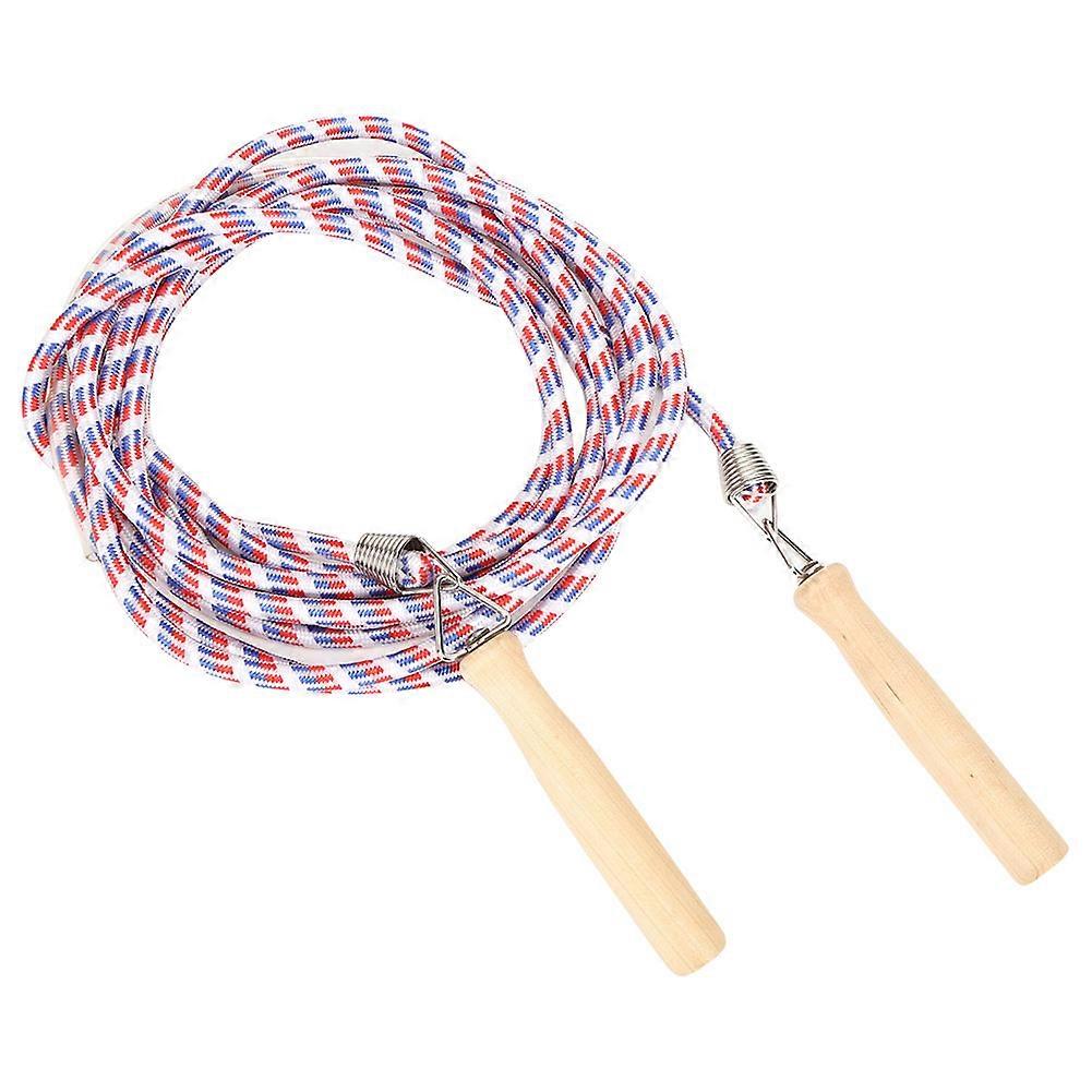 Wooden Handle Cotton Skipping Rope Multiplayer Jumping Ropes for School Training Red and Blue