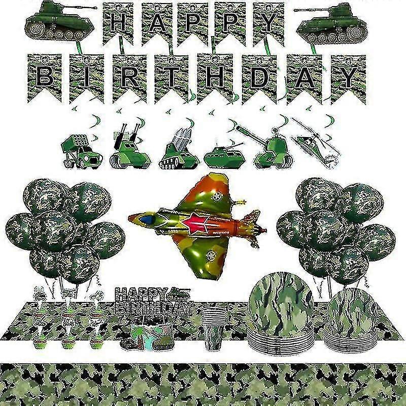 カモフラージュ食器アーミーグリーンプレートカップナプキンカモバルーンミリタリーテーマ誕生日パーティーデコレーション用