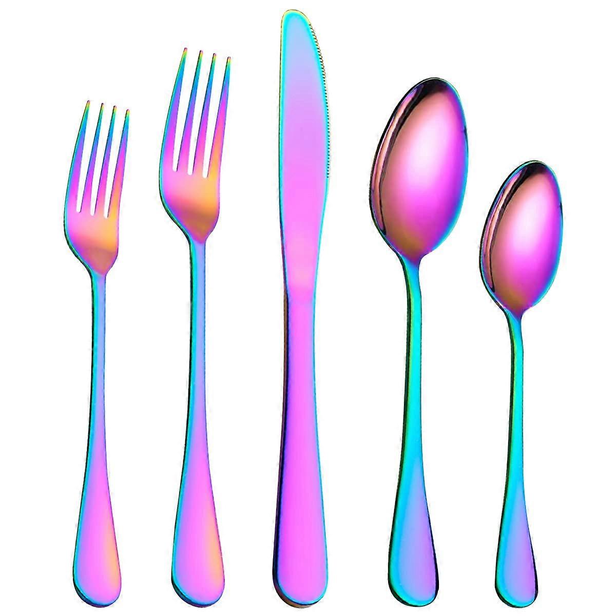 40 Piece Stainless Steel With Titanium Colorful Plated Multicolor Flatware Set Service For 8