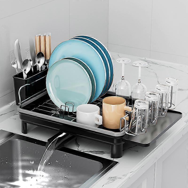 Expandable Dish Racks Set with Adjustable Tiers, Stainless Steel, Space-Saving Design for Kitchen Organization
