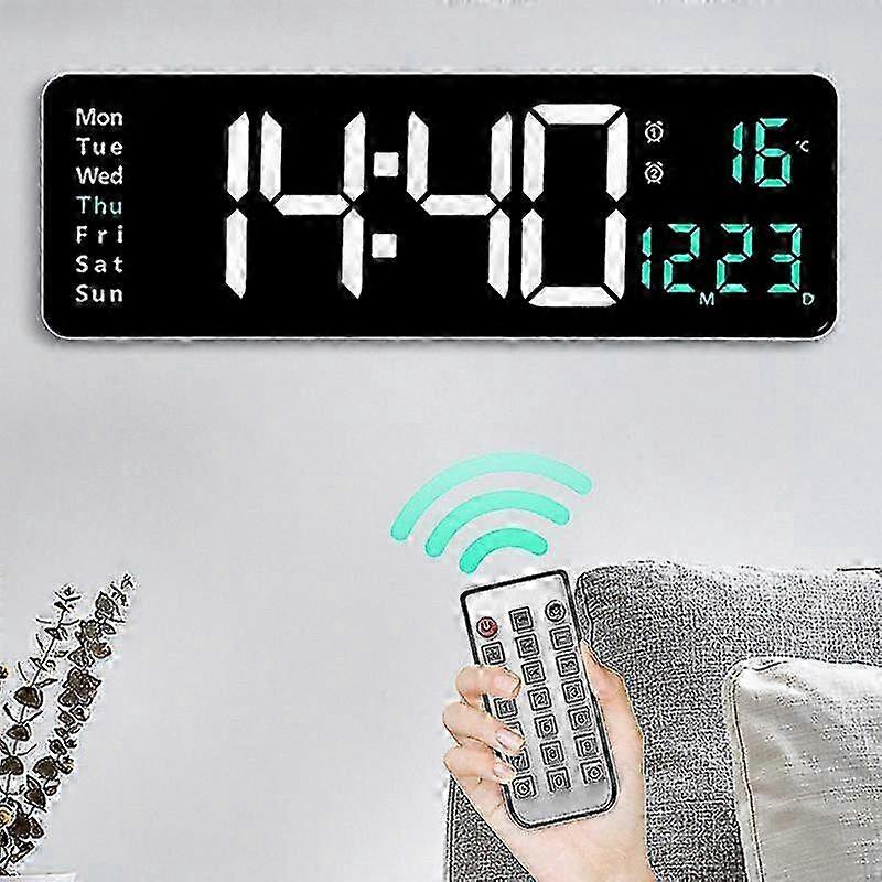 Big Digital Wall Clock with Remote, Displays Temperature Date and Week, Memory Function, Dual Alarm, LED Display for Table or Wall