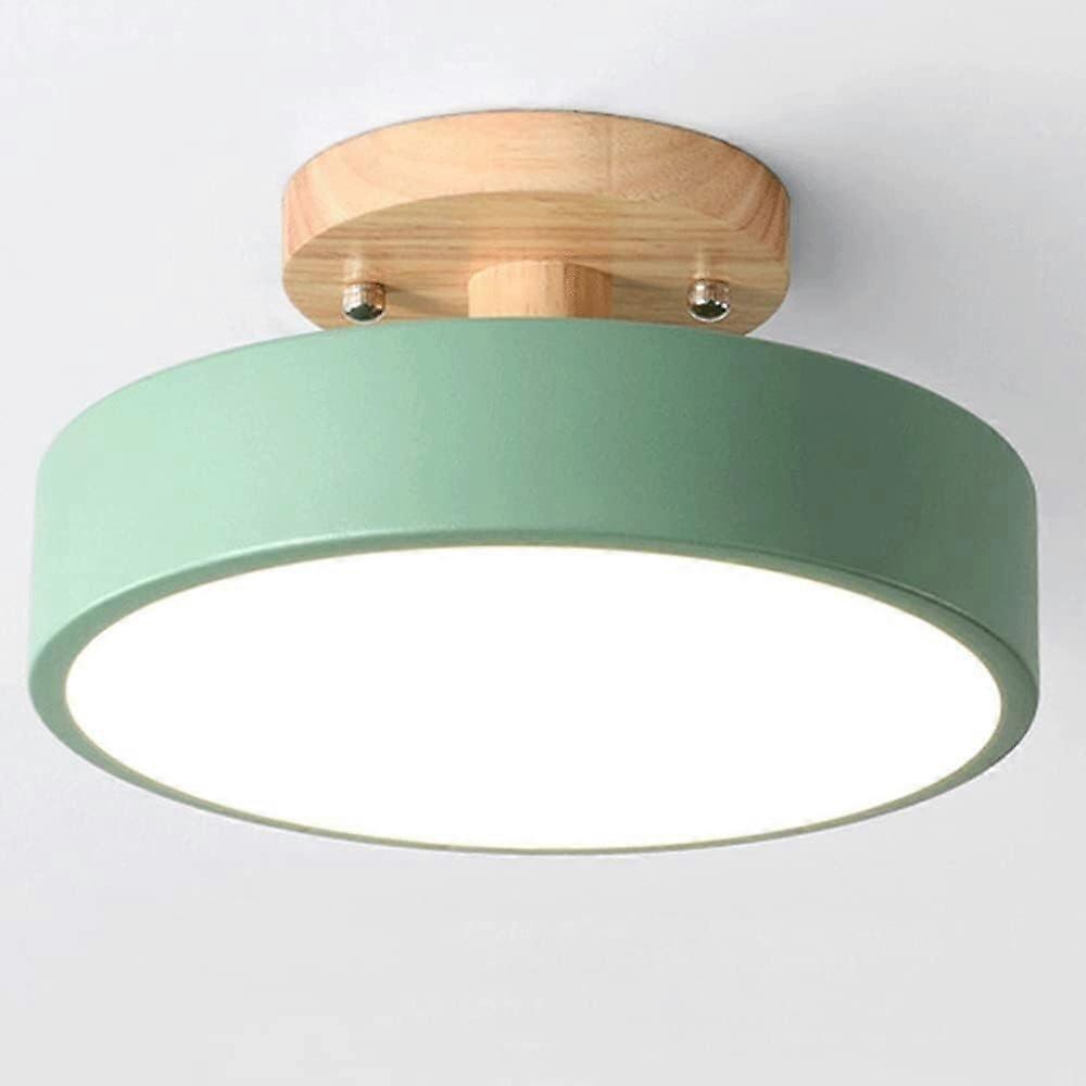 Nordic Log Round LED Semi-Flush Mount Ceiling Light Fixture for Hallway, Green Finish, Modern Design, 12-Inch Diameter