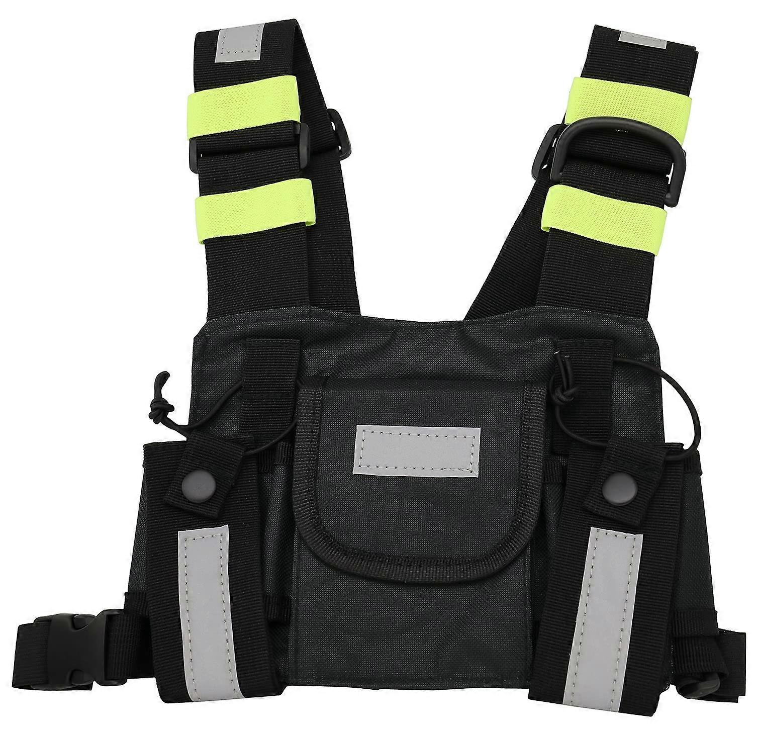Radio Shoulder Holster Chest Harness Vest for Two Way Radio Walkie Talkie Case with Reflective Band and Adjustable Fit