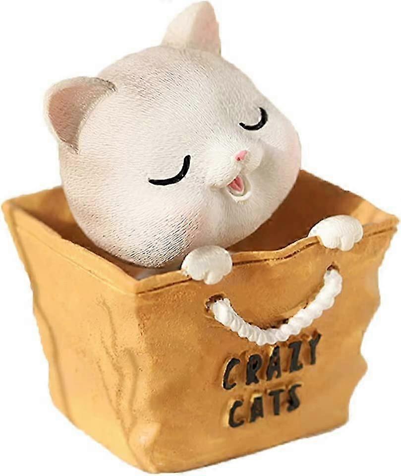 Mini Miniature Resin Decorations for Desk, Car Dashboard, Swinging Head Cat Toy, Desktop Decoration (Grey)