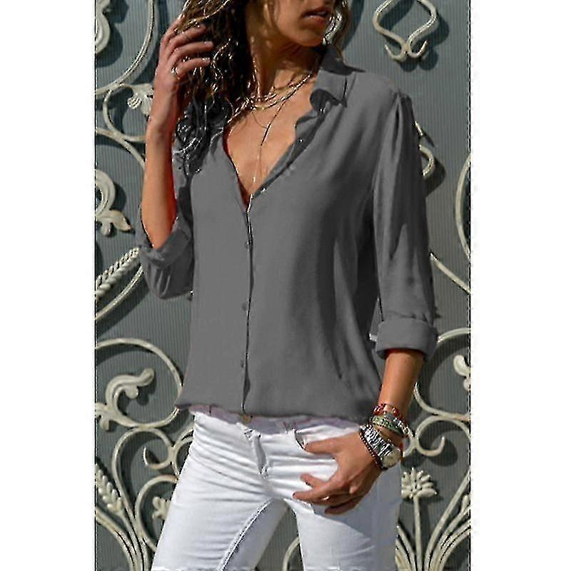 Minimalistisk Kvinnors Button Down Skjorta Kortärmad Kontorskläder Blus