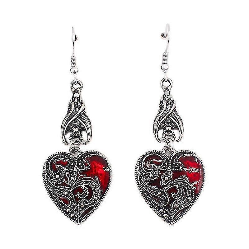 Novelty Dangle Hook Earring Bat Heart Shaped Drop Pendant Gothic Accessories