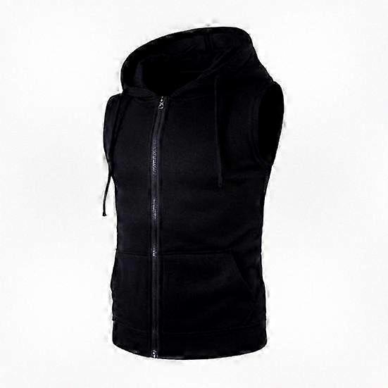 Men's Summer Hooded Vest Jacket Sleeveless Zip Front Coat with Drawstring and Pockets Solid Color Waistcoat