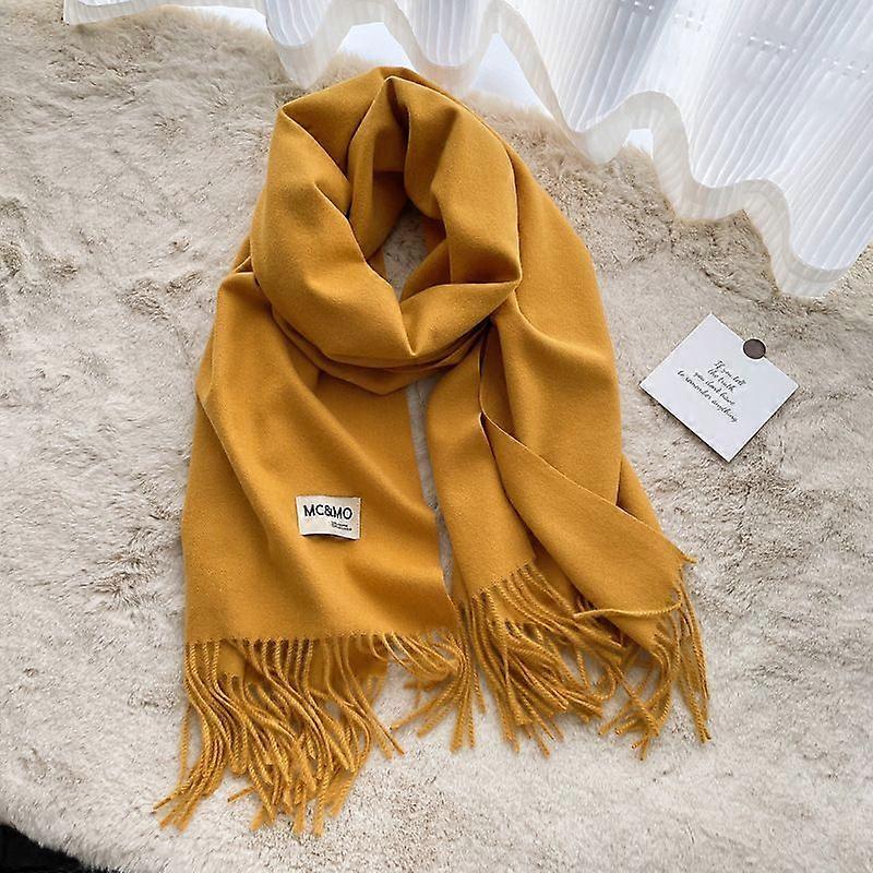 Women's Thick Soft Wool Cashmere Shawl Scarf - Warm Solid Shawl-Turmeric
