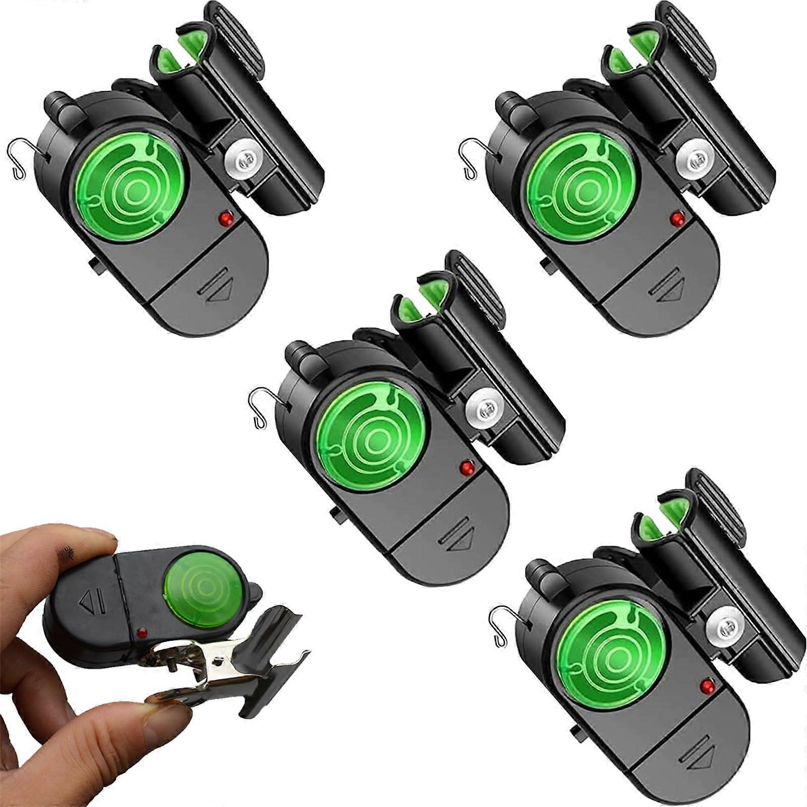 Fishing Bite Alarm with LED Light - 4PCS Sensitive Electronic Alarms for Fishing Rods, Black Color, High Sensitivity Indicator