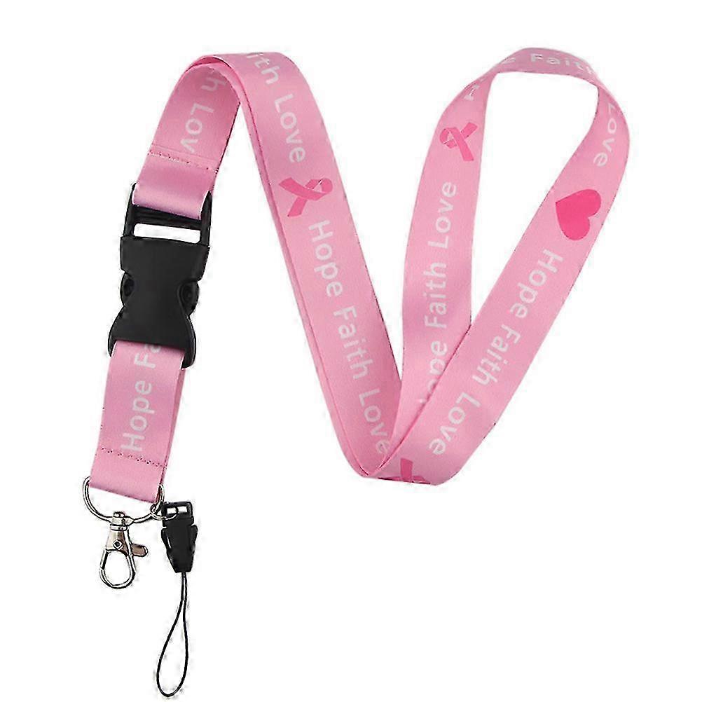 Pembe Kurdele Meme Kanseri Farkındalığı Baskılı Kordon Boyun Askısı Anahtarlık Çıkarılabilir Toka Kordon