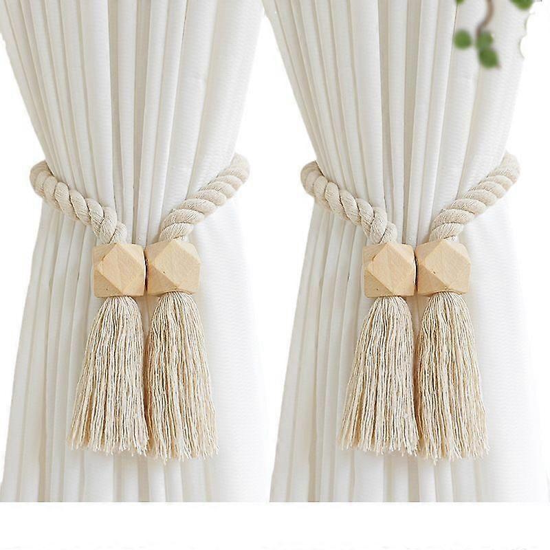 Packs Magnetic Curtain Tiebacks Handwoven Cotton Curtain Tie Backs Curtain Holders Curtain Tiebacks Curtain Tiebacks for Curtains (Beige, 2)