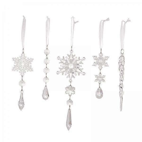 5x 5x Acrylic Icicle Snowflake Decorations for Christmas Tree And Window