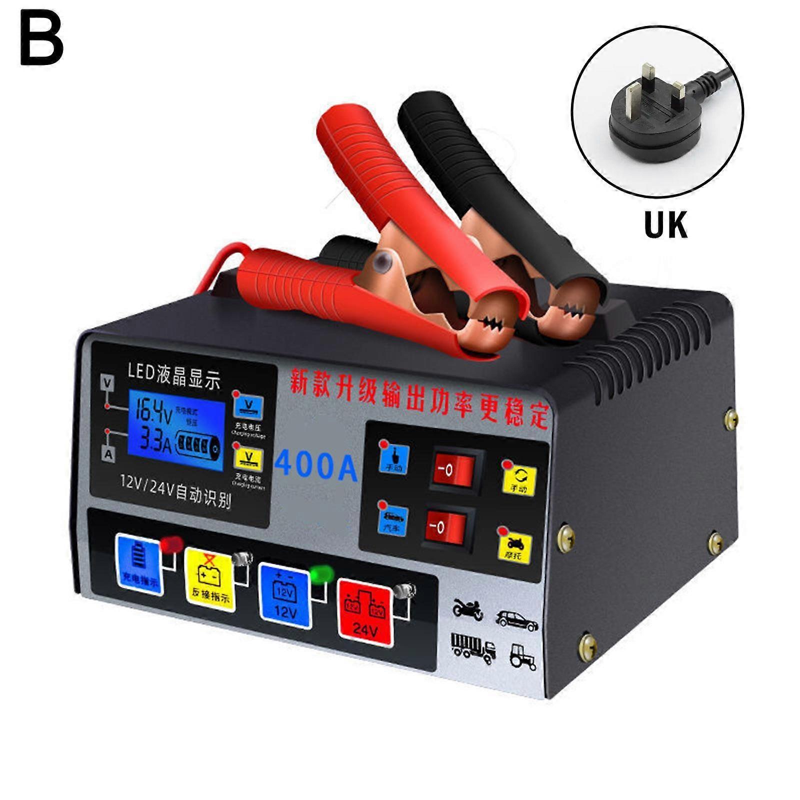 400A Car Battery Charger 5-Stage Pulse Repair LED Display 12V/24V Auto Motorcycle Smart Fast Charging With 6 Protections