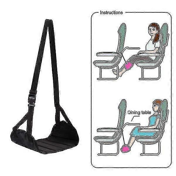 Airplane Footrest in High Quality Memory Foam, Portable Travel Footrest Adjustable Height Hammock, Black