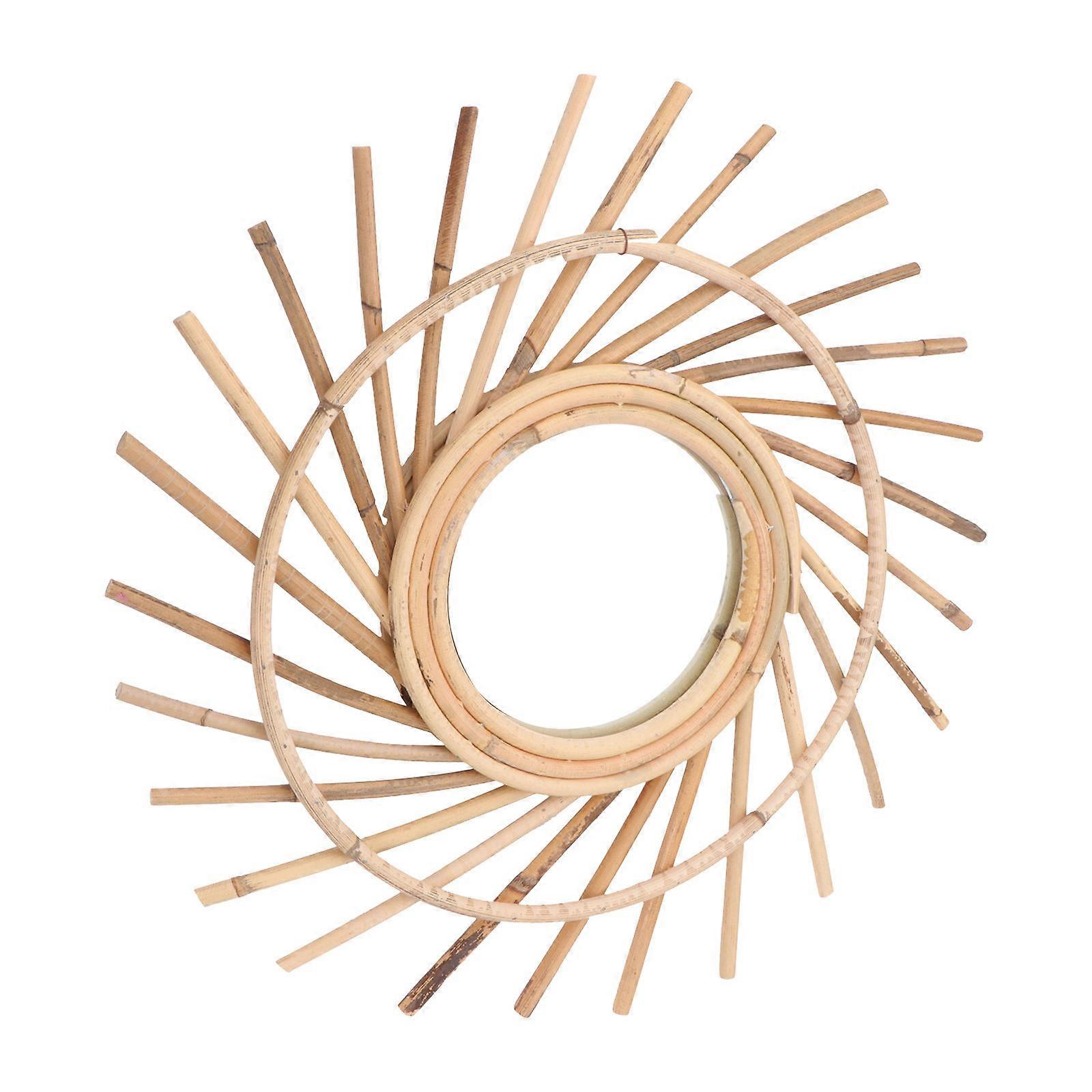Decorative Weaving Wall-Mounted Mirror Home Decor Living Room 40X40Cm Coffee Round Minimalist 1Pc