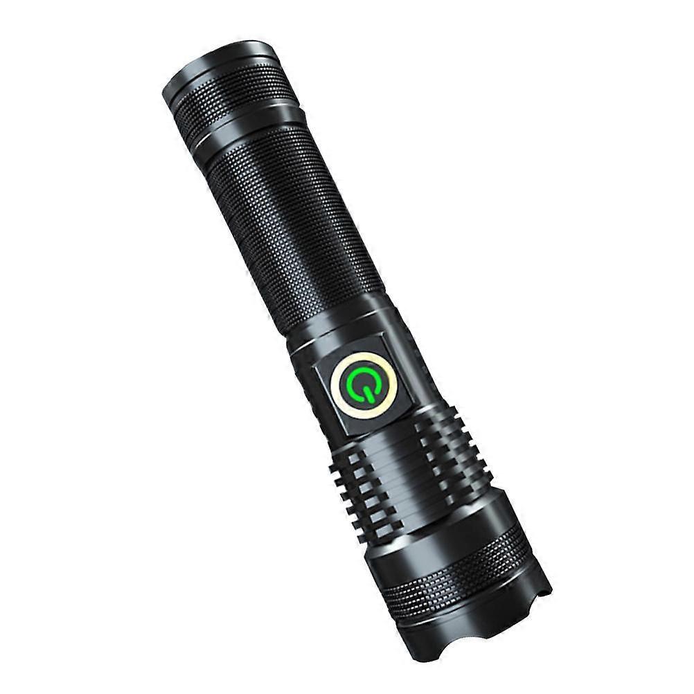Portable Camping Flashlight with Adjustable Zoom and in Black Aluminum Alloy for Outdoor Use
