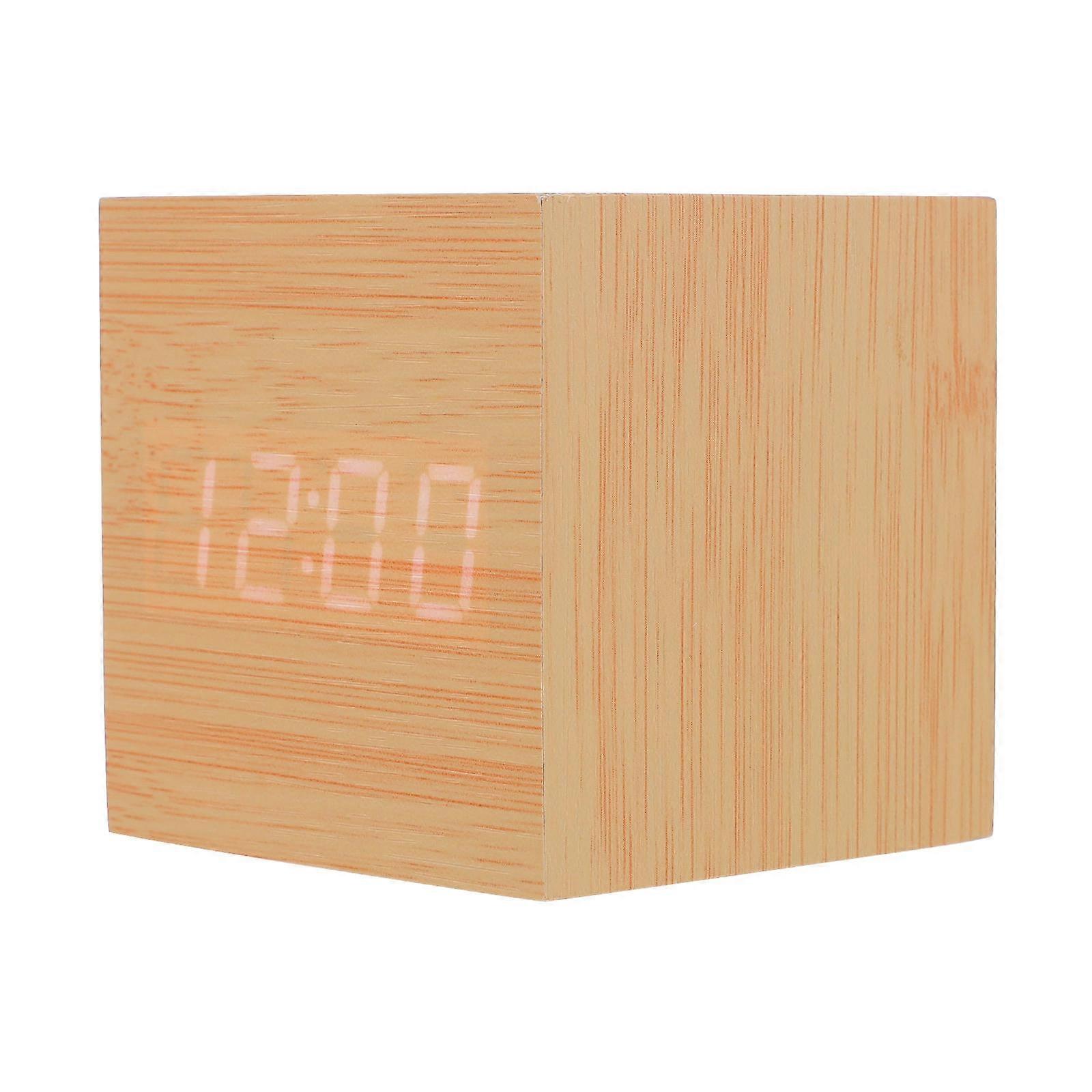 Wooden Alarm Clock with Dual Display and Glowing LED for Home Use Khaki Color Fits Any Room Decor 7.5 x 7.5 inches