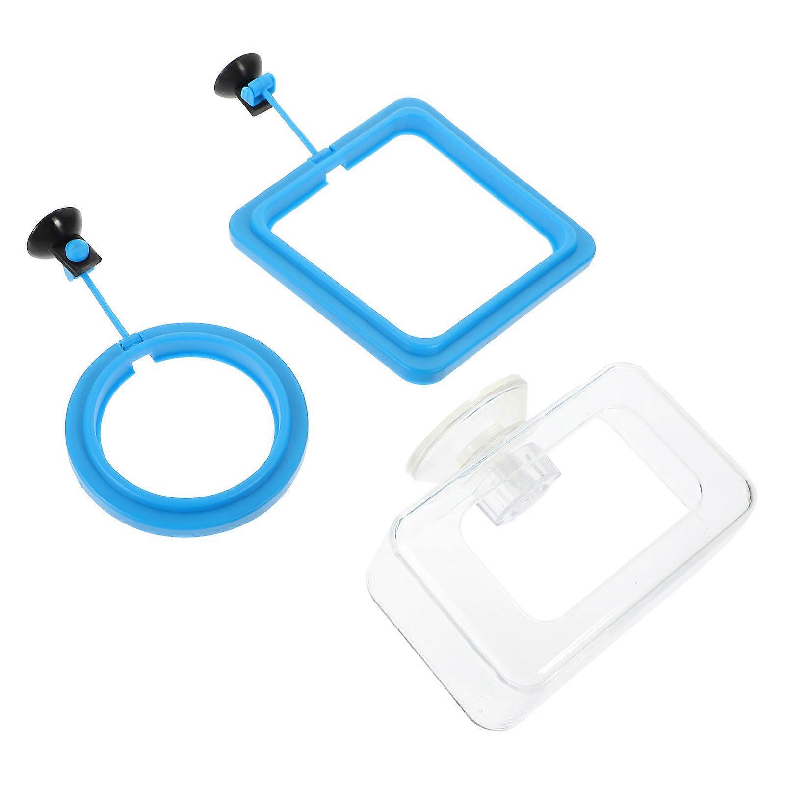 Aquarium Suction Cup Fish Feeder Container PP Material Fish Feeding Square Shape Aquarium Maintenance 3Pcs