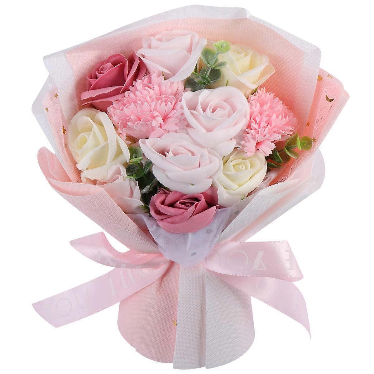 Soap Flowers Roses Pink Round Home Decoration present 28x21cm 1 Bundle