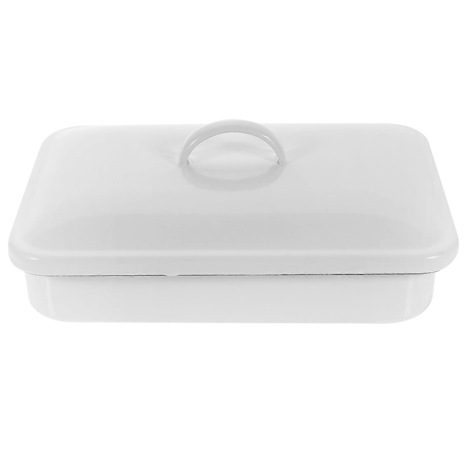 Baking Tray Enamel Bake Pan Non Stick Food Storage Solution White 31.00X21.00X7.50CM Roasting 1 Lid
