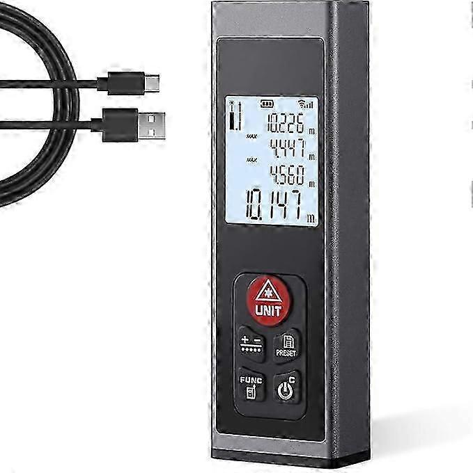Laser Distance Meter Rechargeable 40M Laser Distance Meter with LCD Backlight M/In/Ft Multiple Measurement Modes Pythagorean Distance Area Volume Meas