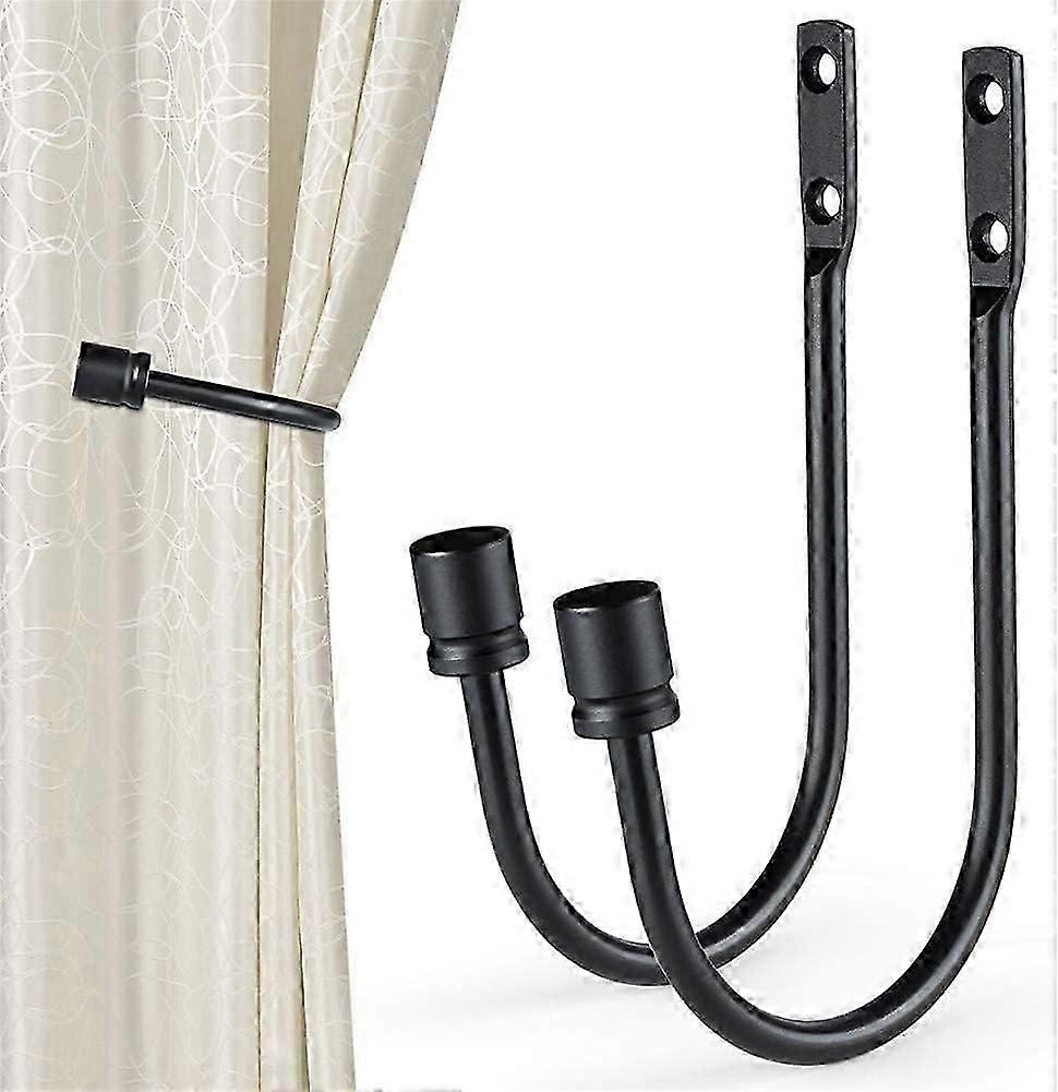 Decorative Curtain Holdback - Wall Mounted U-Shape Metal Hook (Black)
