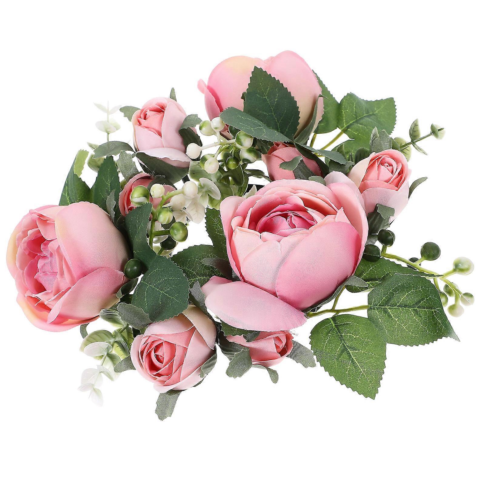Floral Decor Candle Ring Wreath Artificial Flower For Wedding Home Party Circular Shape Pink 20X20X8CM 1Set