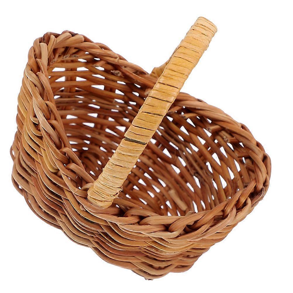 Mini Basket Rattan Flower Basket Woven Picnic Basket Hand Willow Tiny Wicker Basket Dollhouse Basket Egg Shape Weaving Craftsmanship 1Set