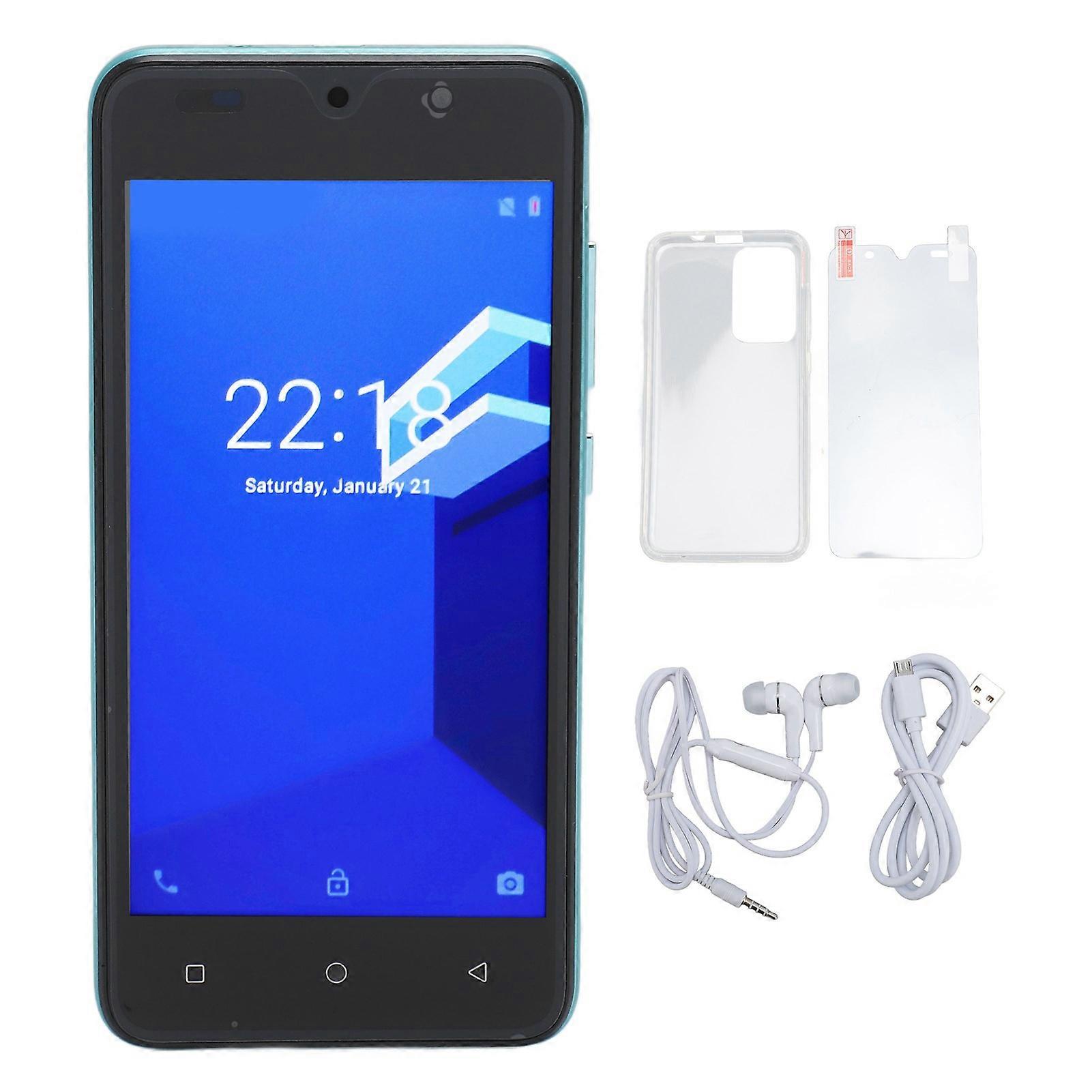 5.0" Cyan Android 12 Smartphone, 4GB RAM, Dual SIM, Face Recognition, HD Display