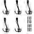 5 Piece Set - Triple Wall Mount/Hook - Clothes Hanger Black