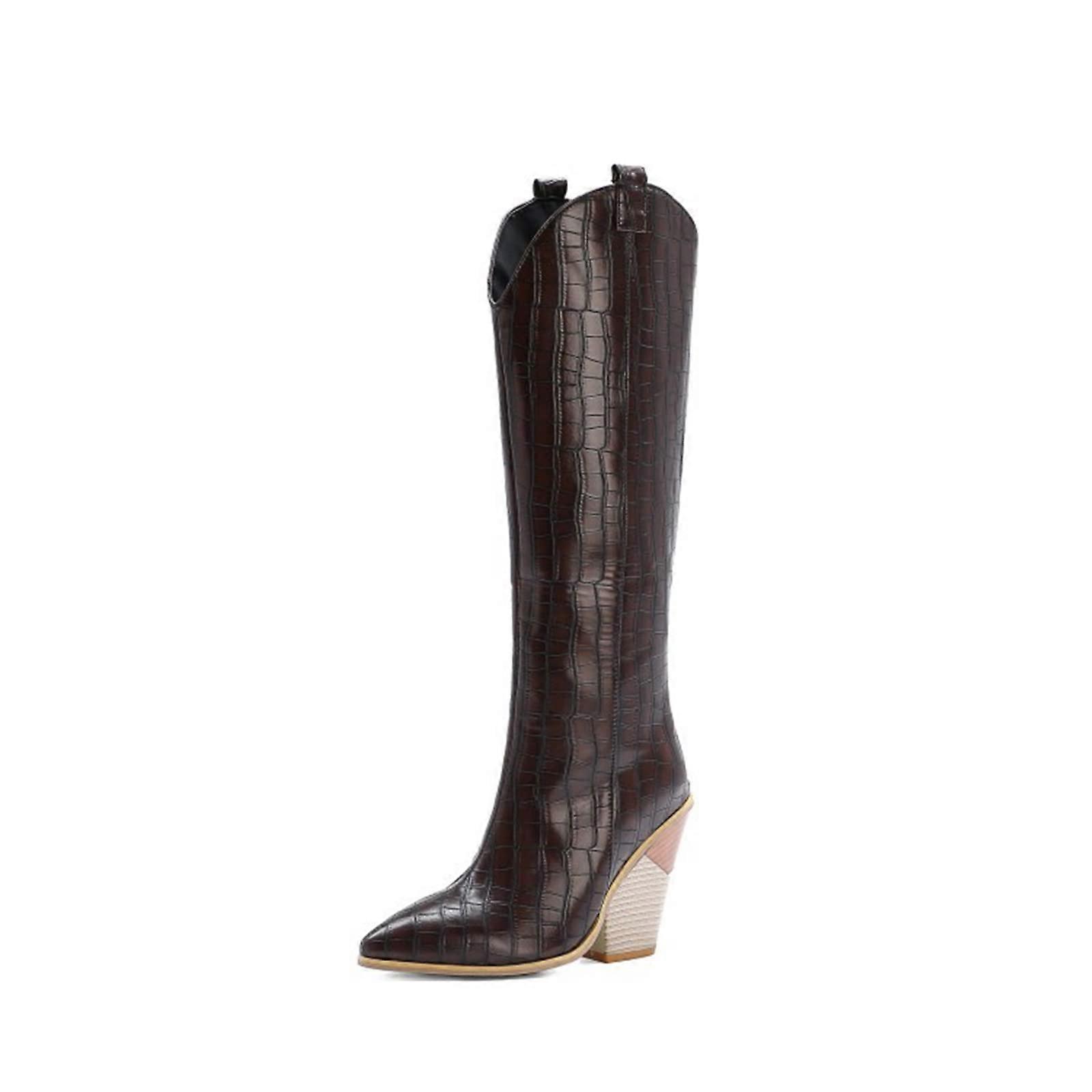 Women Fashion Boots Over the Knee 10cm Chunky High Heel Lace-Up Dance Shoes Plus Size Brown 42 Night Club Style