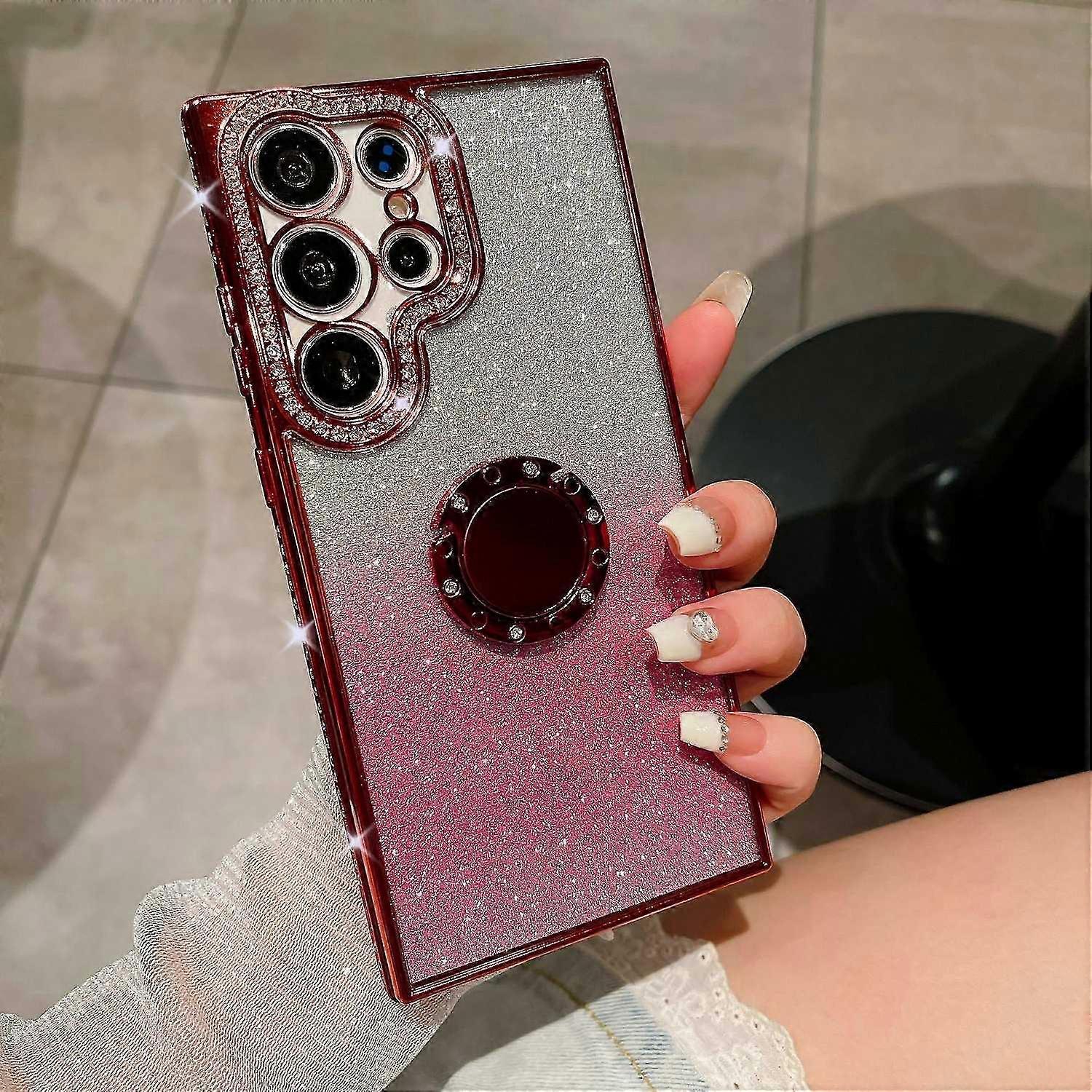 For Samsung Galaxy S24 Electroplating Ring Bracket Case, Flash Diamond Gradient Glitter Soft TPU Pro