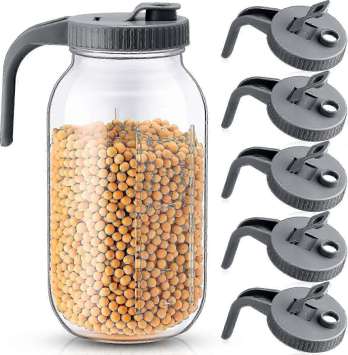 5pcs Wide Mouth Mason Jar Pour Spout Lids With Handle Reusable Plastic Flip Cap Lid, Leak Proof Airtight Seal, Jar Not Included