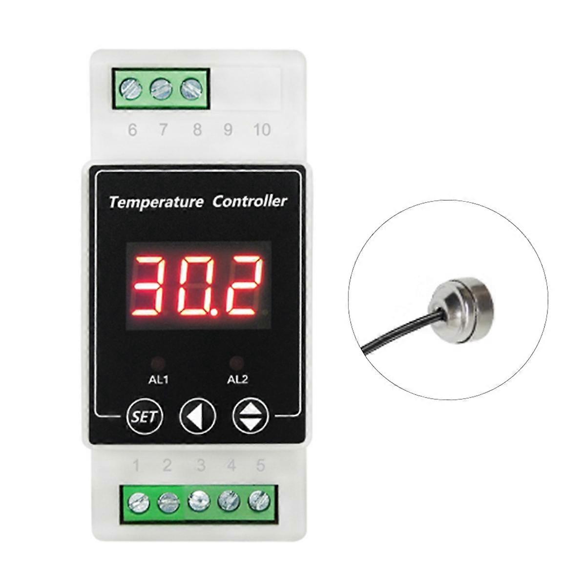 LED Rail Thermostat AC220V 2-Way Relay Din Rail Mounted Controller Heating and Cooling Temperature Alarm Controller D