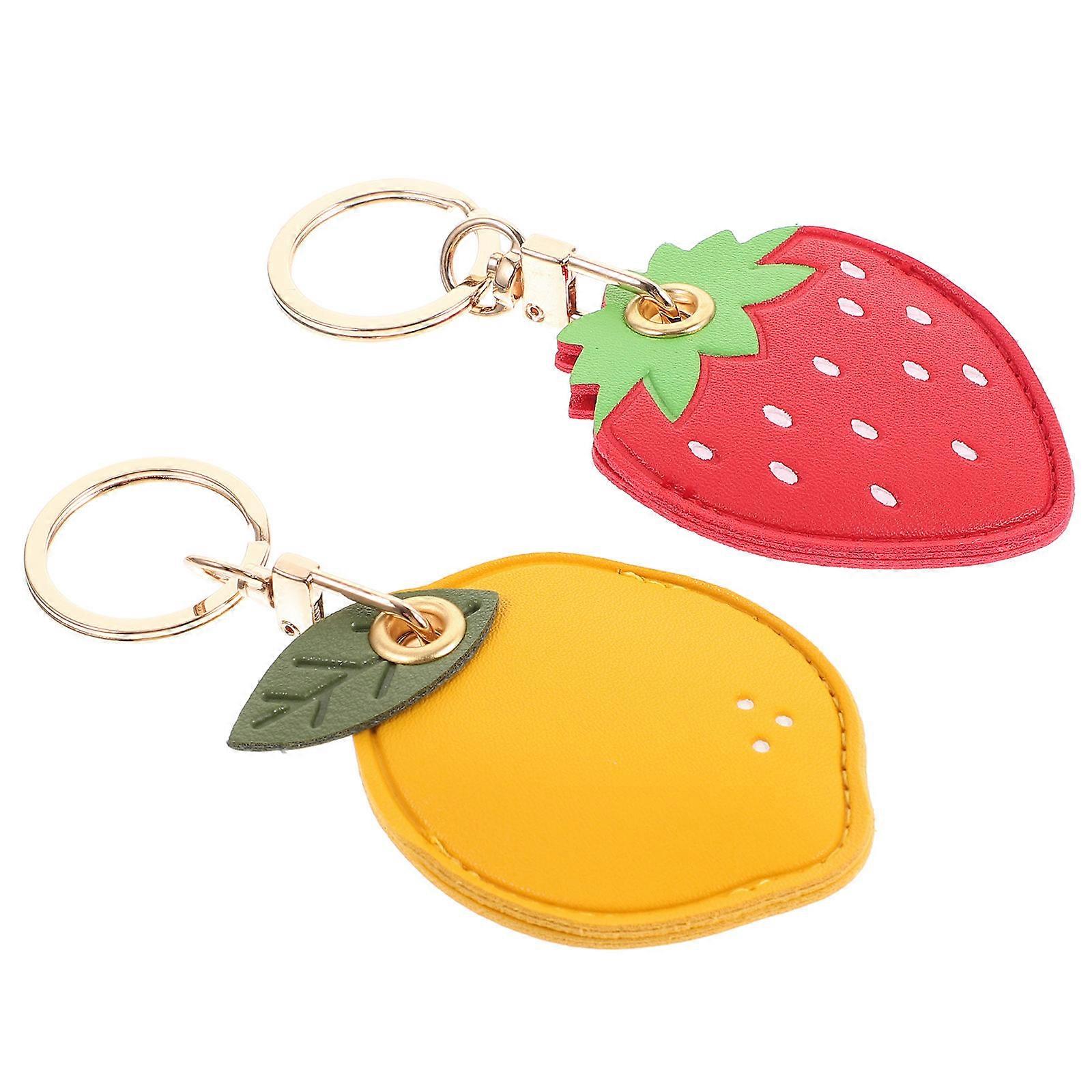 Cute Cartoon Access Card PU Cases with Lemon Strawberry Design Stylish Keychain Bag Pendants for Keys and Bags, Durable Keyrings