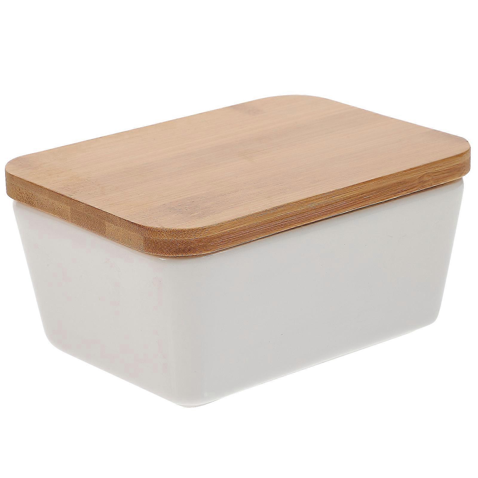 Covered Butter Dish Ceramic Butter Box with Lid Dust-Proof for Kitchen 1Pack
