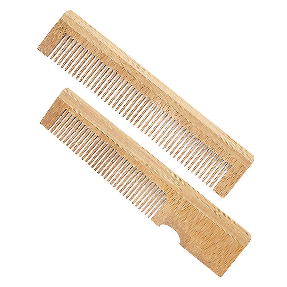 Beard Comb for Men 2Pcs Khaki Bamboo Portable Styling Comb for Hair Use Accessory