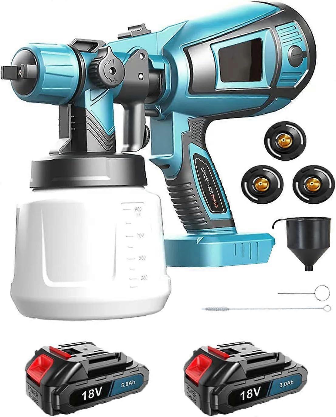 Battery Paint Spray System, Compatible with Makita 18V, Electric Spray Gun with 3 Nozzles, 800ml, Performance