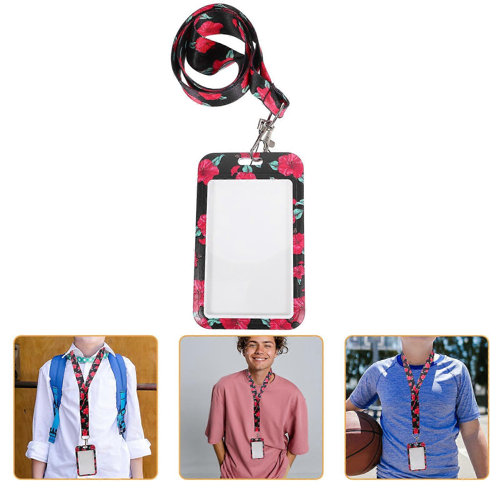 Flower Pattern Lanyard Card Holder for Work Card Protector
