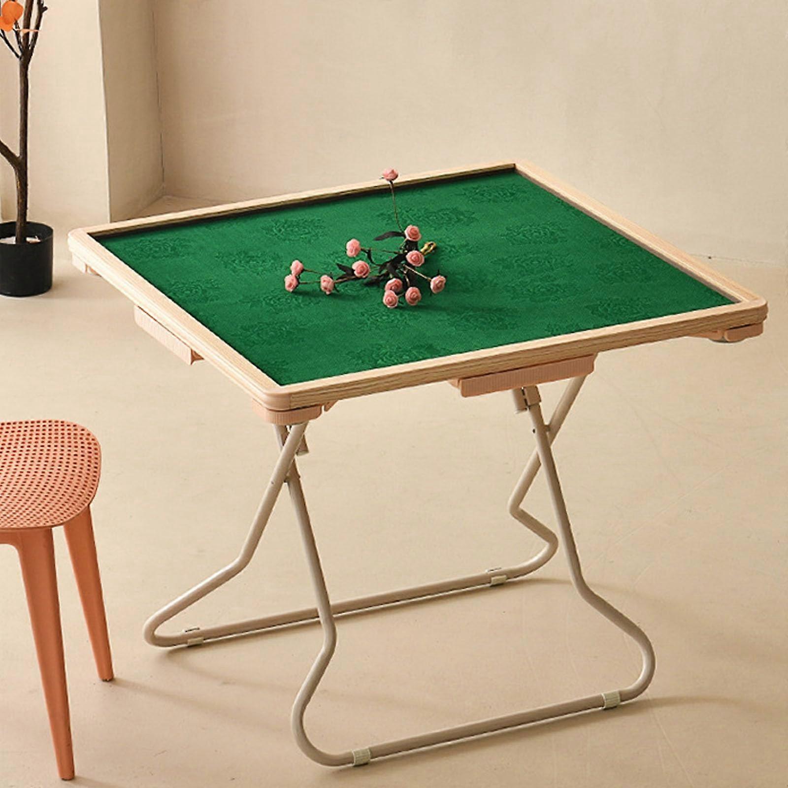 Folding Mahjong Table with Green Professional Table , Square 4 Player Card Table with 4 Grooves, Drawers and Cup Holders