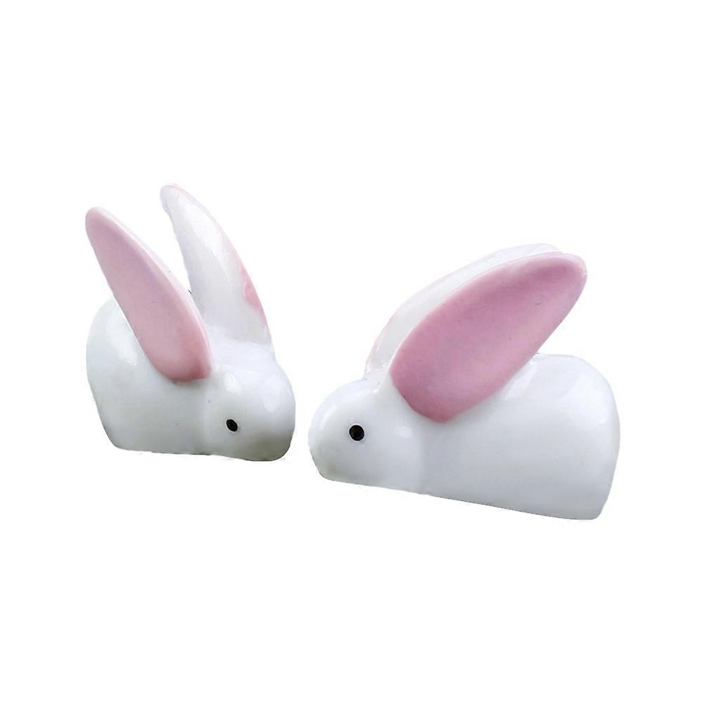 Garden Figurine Small Resin Rabbits DIY Decorative Gardening Accessory White Color Big Ears Rabbit Shape 30Pcs