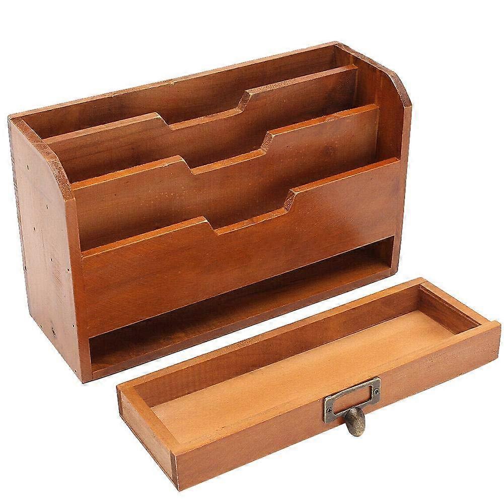 3 Tier Wooden Desk File Tray For Paper, Letter, Magazine, Document - Retro Wood Finish, Desk Organizer, File Organizer