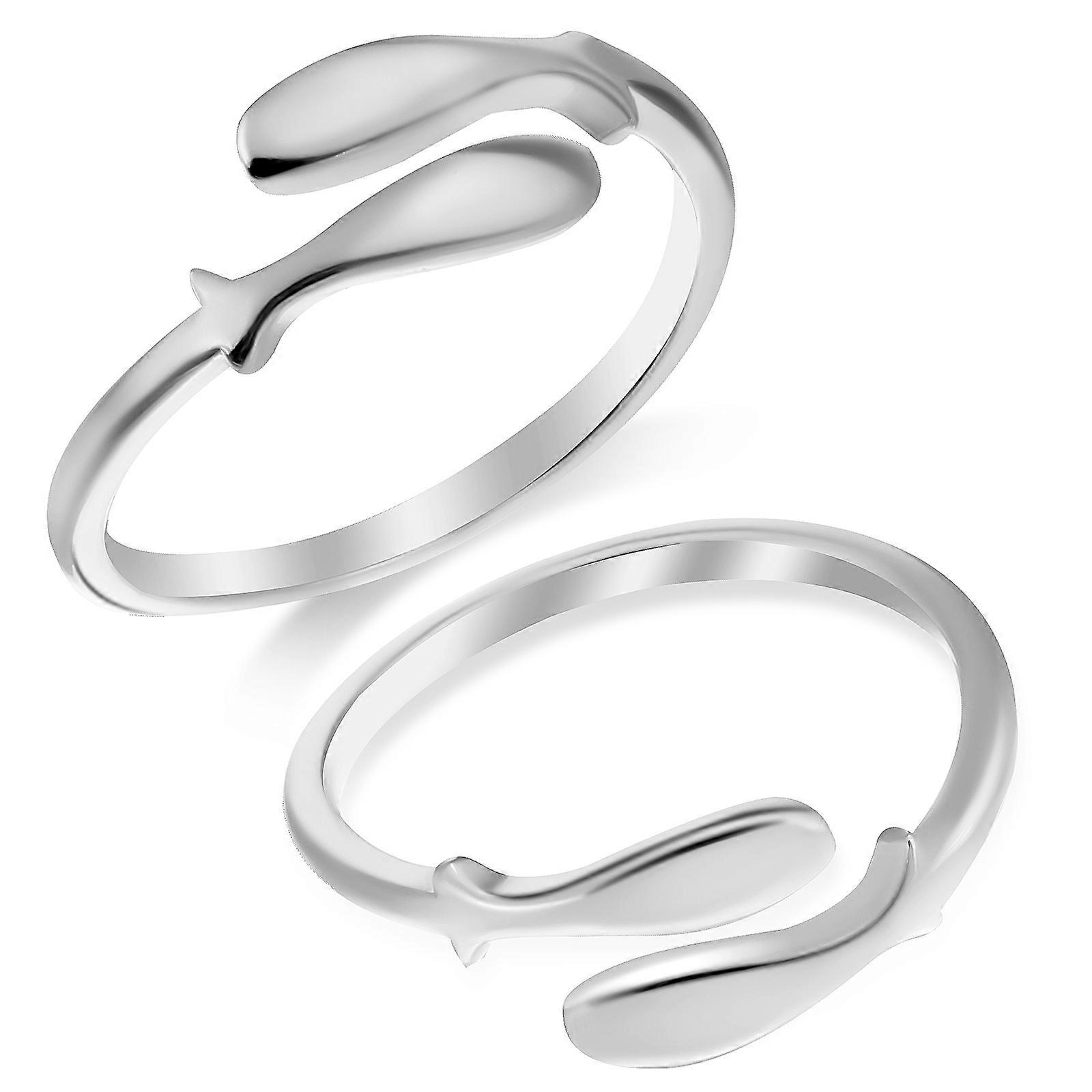 Fish Shape Open Rings For Women Simple Versatile Halloween Costumes Silver Copper 2Pack