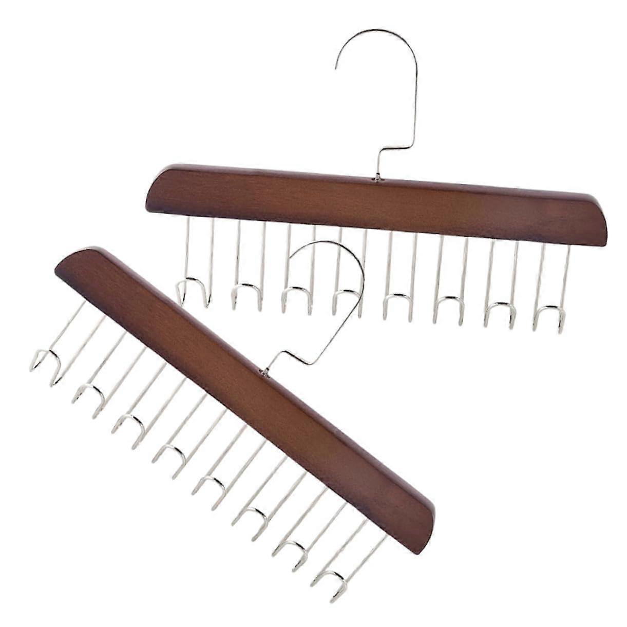 Wooden Closet Tie and Belt Organizer Rack with 8 Hooks for Scarves and Accessories, Set of 2