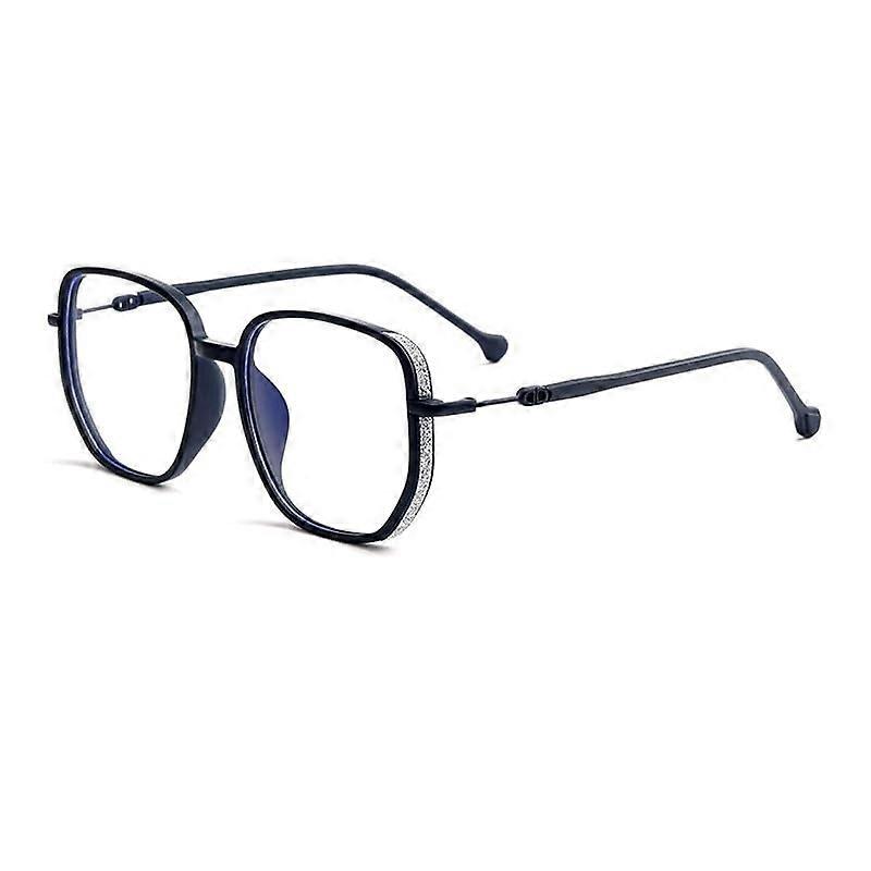 Trendy Cute Computer Reading Glasses Anti-UV Blue Light Blocking Oversized Flat Light Mirror Blue +250