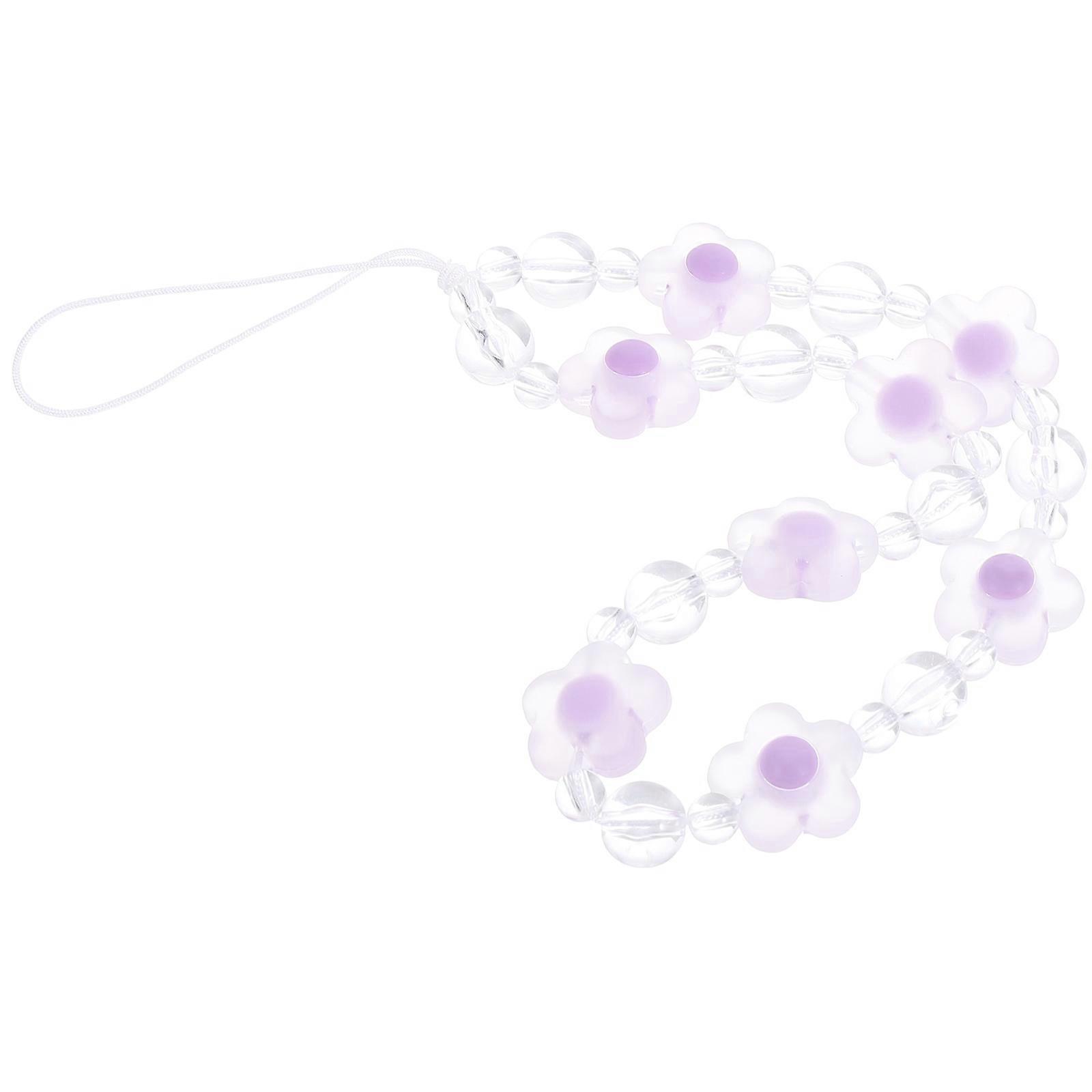 Beaded Phone Charm Flower-Shaped Anti-Loss Hanging Rope 0.8X1.7X20CM Lavender 1Pcs
